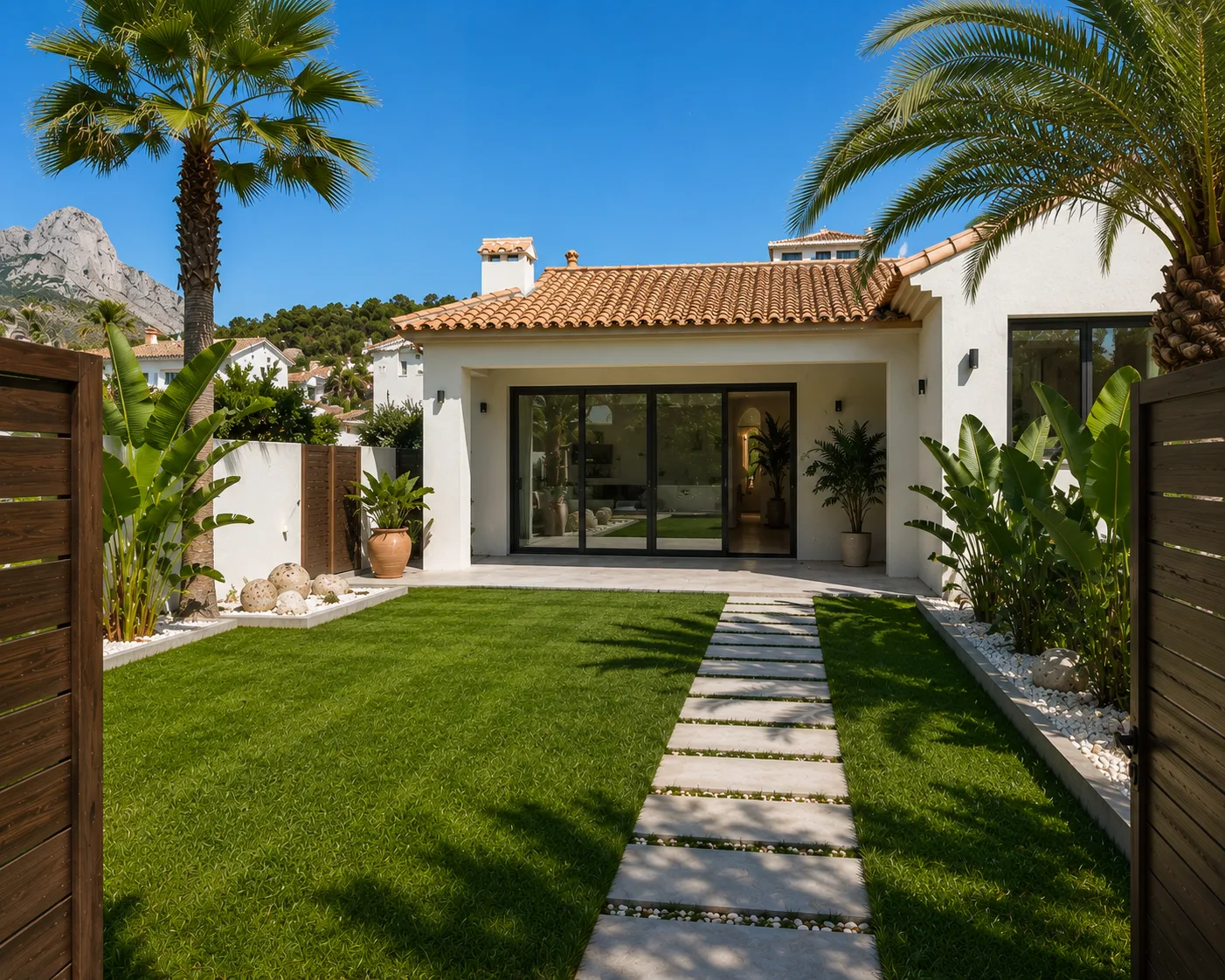 Plano de diseño de jardín mediterráneo para villa en Calpe elaborado por el equipo PCC